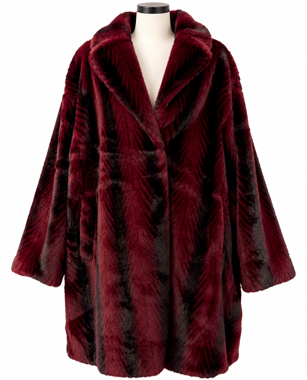 The Pyramid Collection Ombre Stripe Faux Fur Coat Merlot Black Size 1X/2X